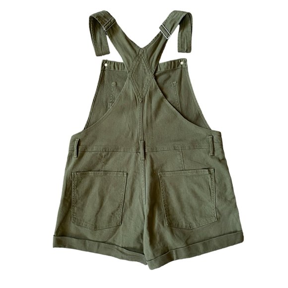 No Boundaries olive green denim shorts overalls women's size L 11-13 five pocket - Picture 2 of 9